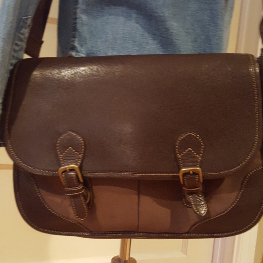 Crossbody leather and canvas schoolboy